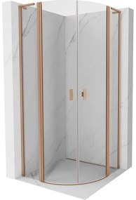 Mexen Mist L, štvrťkruhový sprchový kút s 2-krídlovými dverami, 80 x 80 cm, 8mm číre sklo, medený profil, 8A32L-080-080-65-00