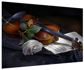 Obraz ruže a huslí (90x60 cm)