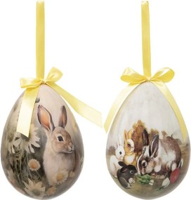 2ks dekorácia závesné vajíčko s zajačikmi Spring Egg - Ø 11*15 cm