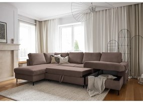 Hnedá menčestrová rozkladacia rohová pohovka (ľavý roh) Lofty Lilly – Miuform