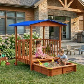 Pieskovisko s verandou SUNNY, 130x130x143cm, hnedá/modrá Jurhan