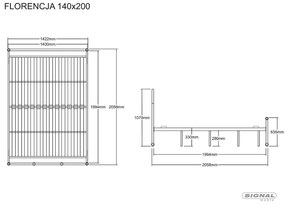Dvoulůžková kovová postel Florencia 140x200 bílá