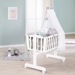 Biela kolíska na kolieskach s baldachýnom 40x90 cm Little stars – Roba