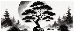 Obraz – Čiernobiela bonsai (120x50 cm)