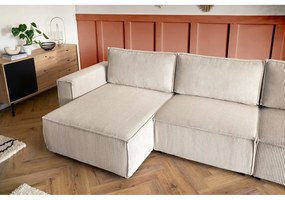 Krémovobiela menčestrová rohová pohovka (pravý roh/do tvaru "U") Nihad modular – Bobochic Paris