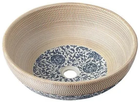 Sapho Sapho, PRIORI keramické umývadlo, priemer 41 cm, farba béžová s modrou maľbou, PI011