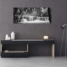 Obraz - Čiernobiely vodopád (120x50 cm)