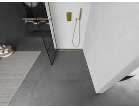 Mexen Kioto L, sprchová zástena Walk-In 90 x 200 cm, 8mm číre sklo čierny vzor, zlatý matný profil, 800-090-103-55-77
