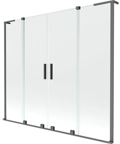 Mexen Velar L Duo, 2-krídlová posuvná vaňová zástena 200 x 150 cm, 8mm číre sklo, grafitová, 896-200-003-02-95