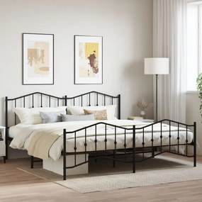 Kovový rám postele so zadným a predným čelom čierny 193x203 cm 373813