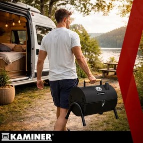 Turistický gril na drevené uhlie s poklopom