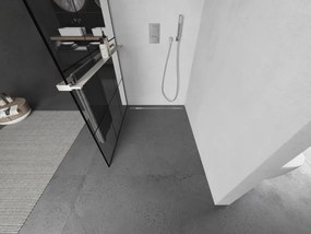 Mexen Kioto+, sprchová zástena Walk-In s poličkou a vešiakom 120 x 200 cm, 8mm číre sklo čierny vzor, brúsená oceľ profil, 800-120-121-97-77