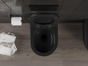 Mexen Carmen, závesná WC misa 490x365x340 mm, Rimless Tornádo + WC sedadlo z duroplastu, čierna matná, 30881085T