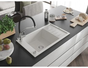 Mexen Elias, 1-komorový granitový drez 795x480x200 mm a drezová batéria Duo, biela, 6511-20-671701-07