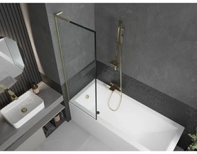 Mexen Next L, 1-krídlová vaňová zástena 60 x 150 cm, 6mm číre sklo-čierny vzor, zlatý matný profil, 895-060-000-03-70-55