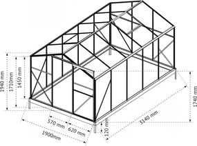 Skleník so základňou BestBerg BBGH‑1006B / 5,95 m² / 313 × 190 × 194 cm / čierna