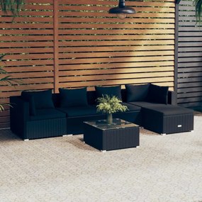 6-dielna záhradná sedacia súprava s vankúšmi polyratan čierna