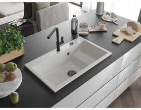 Mexen Omar, 1-komorový granitový drez 800x480x210 mm, biela, grafitový sifón, 6520801005-20-B