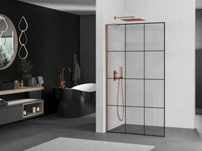 Mexen Kioto L, sprchová zástena Walk-In 120 x 200 cm, 8mm číre sklo čierny vzor, ružové zlato profil, 800-120-103-60-77