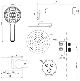 Sapho Sapho, SMART SELECT podomietková termostatická sprchová súprava, 2 výstupy, vystúpenie, zlato mat, RP032GB-01