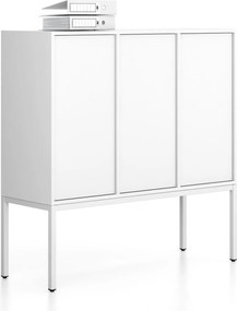 Kancelárska skriňa FRAME, nízka, biela podnož, 3x dvere, 1299 x 450 x 1331 mm, PUSH-lock, biela