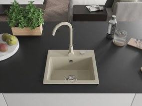 Mexen Milo, 1-komorový granitový drez 43,5x41 cm a kuchynská batéria Telma, béžová, 6505-69-670200-69