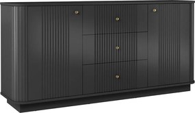 Komoda Vesper 160 cm so zásuvkami na sokli - čierna / zlaté úchyty