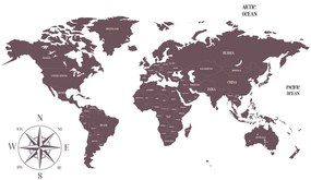 Samolepiaca tapeta jednoduchá mapa sveta v hnedom prevedení