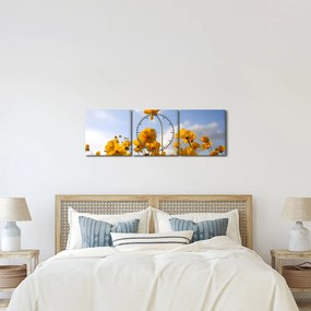Obraz poľa s jasne žltými kvetmi (s hodinami) (90x30 cm)