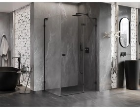 Mexen Lunar, L pravý výklopný sprchový kút 75 x 70 cm, 8mm číre sklo, čierny profil, 834L-075-070-70-00-P