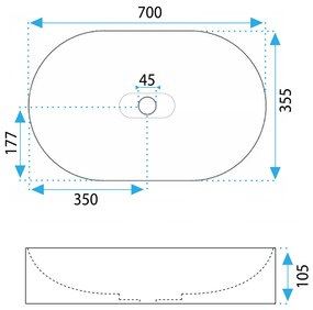 Rea Iris, umývadlo na dosku z konglomerátu 700x355x105 mm, šedá matná, REA-U4306