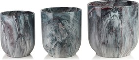 Sada 3 ks keramických květináčů NEVA MARBLE V modrá/šedá