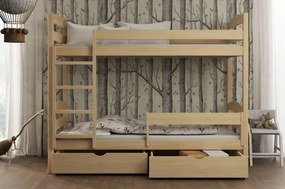 Detská poschodová posteľ z masívu borovice KAJETÁN so šuplíkmi - 200x90 cm - PRÍRODNÁ BOROVICA