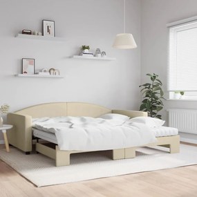 Rozkladacia denná posteľ s matracmi krémová 100x200 cm látka 3197215