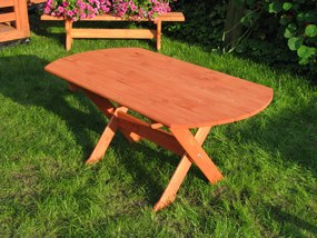 Oválný zahradní stůl z borovice – hnědá, 150 x 80 x 64 cm