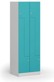 Kovová šatníková skrinka S1 Z, 4 oddiely, 1850 x 600 x 500 mm, cylindrický zámok, zelené dvere