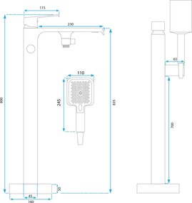 Rea Hass, voľne stojaca vaňová batéria s ručnou sprchovou súpravou, zlatá matná, REA-B6404