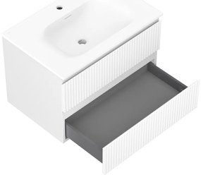 Mexen Rivel, kúpeľňová skrinka 70 cm s umývadlom Vela, 2 zásuvky, drážkovaná, biela matná, 91A20-07047-2-BFF01-W23M01