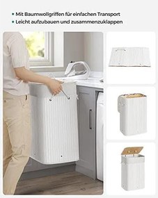 Bambusový kôš na bielizeň, skladací s objemom 72 l, 40 x 30 x 60 cm, biely