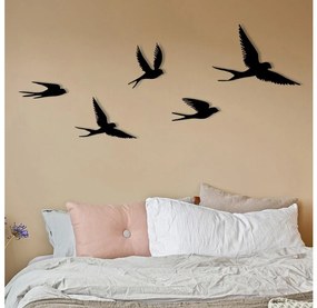 SADA 5x Nástenná dekorácia vtáci kov