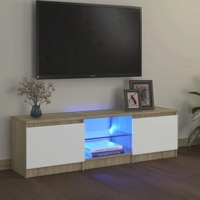 TV skrinka s LED svetlami biela a dub sonoma 120x30x35,5 cm