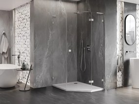 Mexen Lunar, L päťuholníkový sprchový kút naklápací vpravo 80 x 90 cm, 8mm číre sklo, oceľový profil, 831L-080P-090L-97-00-P