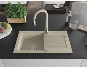 Mexen Pablo, 1-komorový granitový drez 752x436x161 mm a drezová batéria Savita, béžová, 6510-69-672601-69