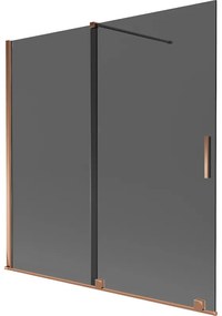 Mexen Velar, 2-krídlová posuvná vaňová zástena 160 x 150 cm, 8mm šedé sklo, ružové zlato, 896-160-000-41-60