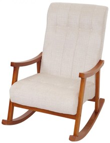 Hojdacie kreslo HWC-K10, relaxačné kreslo, drevo orech / látka ~ Krémová