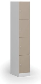 Šatníková skrinka s úložnými boxmi, 4 boxy, 1850 x 300 x 500 mm, demont, cylindrický zámok, béžové dvere