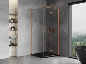 Mexen Mist-F T, 1-krídlový skladací sprchový kút pravý 85 x 85 cm, číre sklo, medený matný profil, 8A6T-085-085-65-00-P