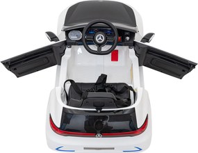 Ramiz Mercedes Benz AMG EQA pre deti Biela + Diaľkové ovládanie + 5-bodové bezpečnostné pásy + EVA + MP3 displej + LED