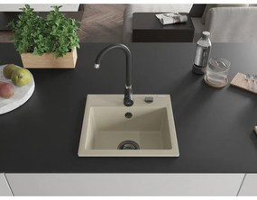 Mexen Milo, 1-komorový granitový drez 435x410x171 mm a čierna Telma, béžová, 6505-69-670200-70