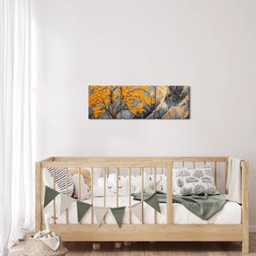 Obraz – Zlatý strom v horách (s hodinami) (90x30 cm)
